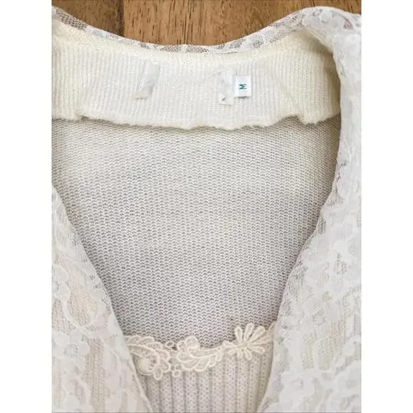 VTG Sweater Womens Sz S Lace Collar Double Breasted Gold Buttons Cottagecore - Picture 3 of 12